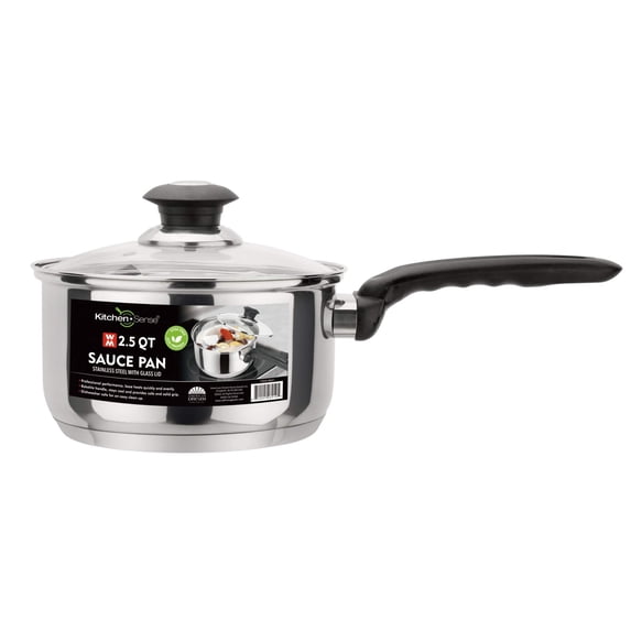 Kitchen Sense Stainless Steel Sauce Pan, 2.5 quart with Glass Lid