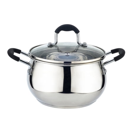 American Dream Home Goods 2.5 qt Induction Compatible Stainless Steel Soup Pots with Glass Lid, Polished