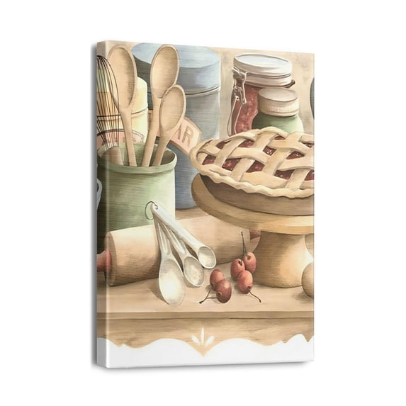 Kitchen Set Canvas Wall Art Floral Fork Knife Spoon Kitchenware Picture Print for Dining Room Home Decor Ready to Hang 12X16inch