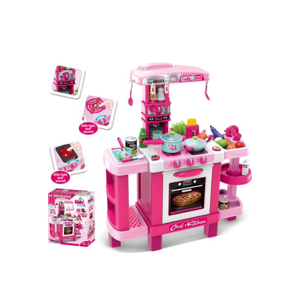 Kitchen Set Toy for Kids 38 Acc. Pnk, Pretend Play Cook, Sound, Light