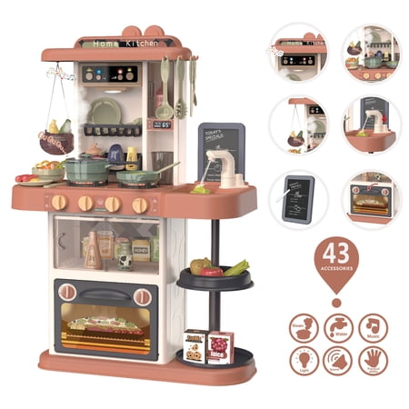 Kitchen Set Toy for Kids 43 Pc New Model Pretend Play Cook, Light Steam, Water Features by VALESSATI