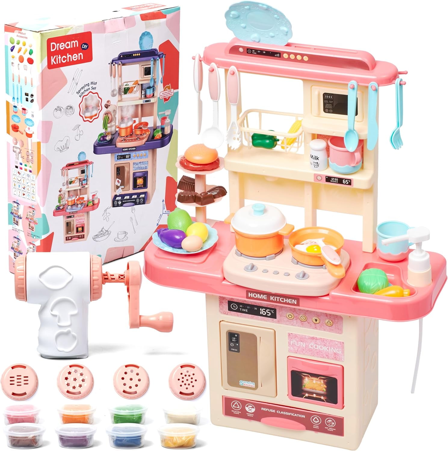 Kitchen Set for Kids Pink Kitchen Clay 69 Pcs Pretend Play Cook