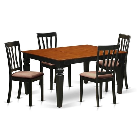 Kitchen Set with 1 Weston Dining Room Table & Four Microfiber Upholstery Seat Chairs, Luxurious Black - 5 Piece