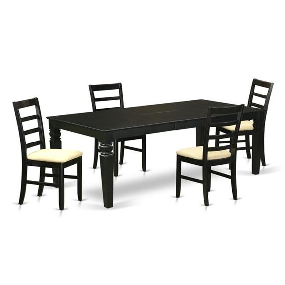 Kitchen Set with a Single Logan Table & 4 Microfiber Upholstery Seat Chairs, Distinctive Black - 5 Piece