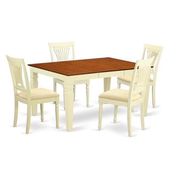Kitchen Set with a Single Weston Dining Room Table & 4 Microfiber Upholstery Kitchen Area Chairs, Buttermilk & Cherry - 5 Piece