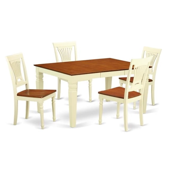 Kitchen Set with a Single Weston Dining Room Table & 4 Wood Set Kitchen Area Chairs, Buttermilk & Cherry - 5 Piece