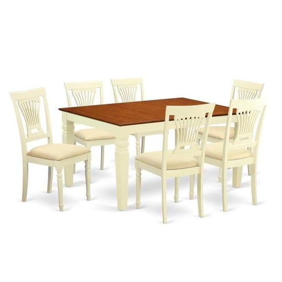 Kitchen Set with a Single Weston Dining Room Table & 6 Cushion Kitchen Area Chairs, Buttermilk & Cherry - 7 Piece
