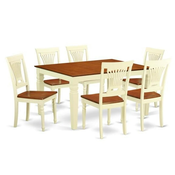 Kitchen Set with a Single Weston Dining Room Table & 6 Solid Wood Set Kitchen Area Chairs, Buttermilk & Cherry - 7 Piece