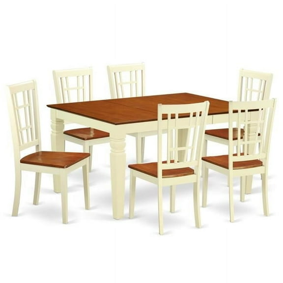 Kitchen Set with a Single Weston Dining Room Table & Six Wood Set Kitchen Area Chairs, Buttermilk & Cherry - 7 Piece