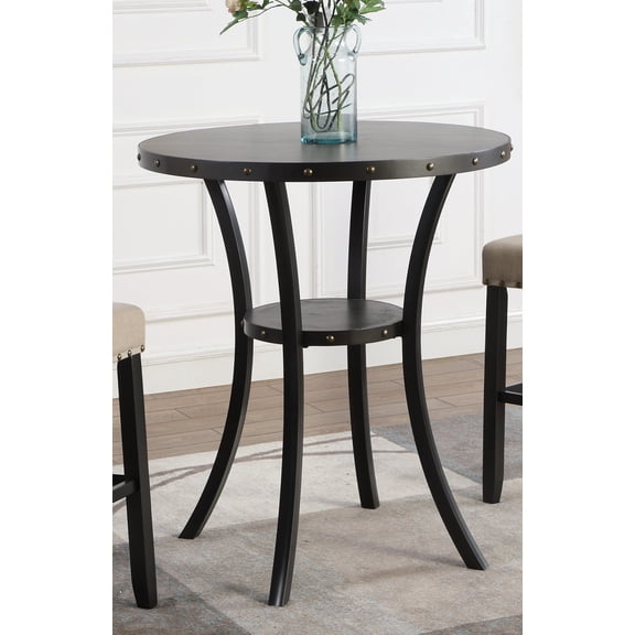 Kitchen Sets, Biony 3-Piece 36" Round Espresso Finish Bar Table with 2 Blue Fabric Nail Head Pub Chairs, Brown Dining Sets,Metal & Wood Dining and Kitchen Sets, Furniture Dining and Kitchen Sets