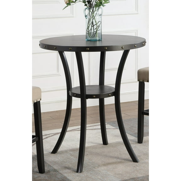 Kitchen Sets, Biony 3-Piece 36" Round Espresso Finish Bar Table with 2 Tan Fabric Nail Head Pub Chairs, Brown Dining Sets,Metal & Wood Dining and Kitchen Sets, Furniture Dining and Kitchen Sets