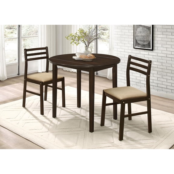 Kitchen Sets, Cappuccino and Tan 3-piece Dining Set with Drop Leaf, Cappuccino Dining Sets,Wood Dining and Kitchen Sets, Furniture Dining and Kitchen Sets