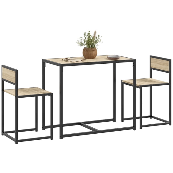 Kitchen Sets, HOMCOM 3-Piece Industrial Dining Table Set for 2, Kitchen Table and Chairs, Dining Room Sets for Small Spaces, Oak, Oak Dining Sets,Mdf Dining and Kitchen Sets