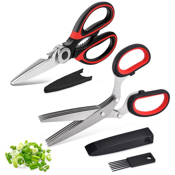 Kitchen Shears, 2-Pack Heavy Duty Kitchen Scissors, Dishwasher Safe Meat Scissors, Stainless Steel Herb Scissors General-Black red