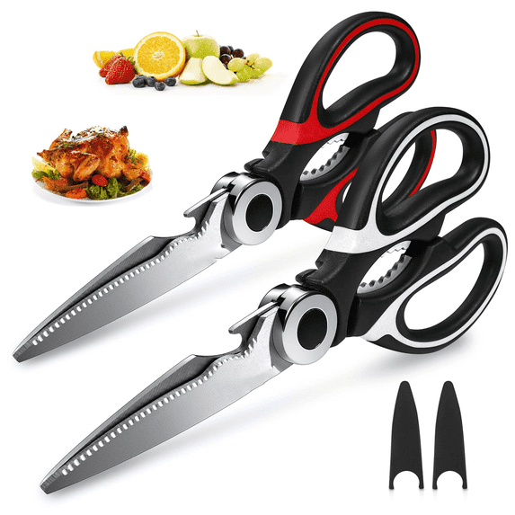 Kitchen Shears Multi Purpose Strong Stainless Steel Kitchen Utility Scissors with Cover Poulry,2 pack, Fish, Meat, Vegetables, Herbs, Bones, Dishwasher Safe
