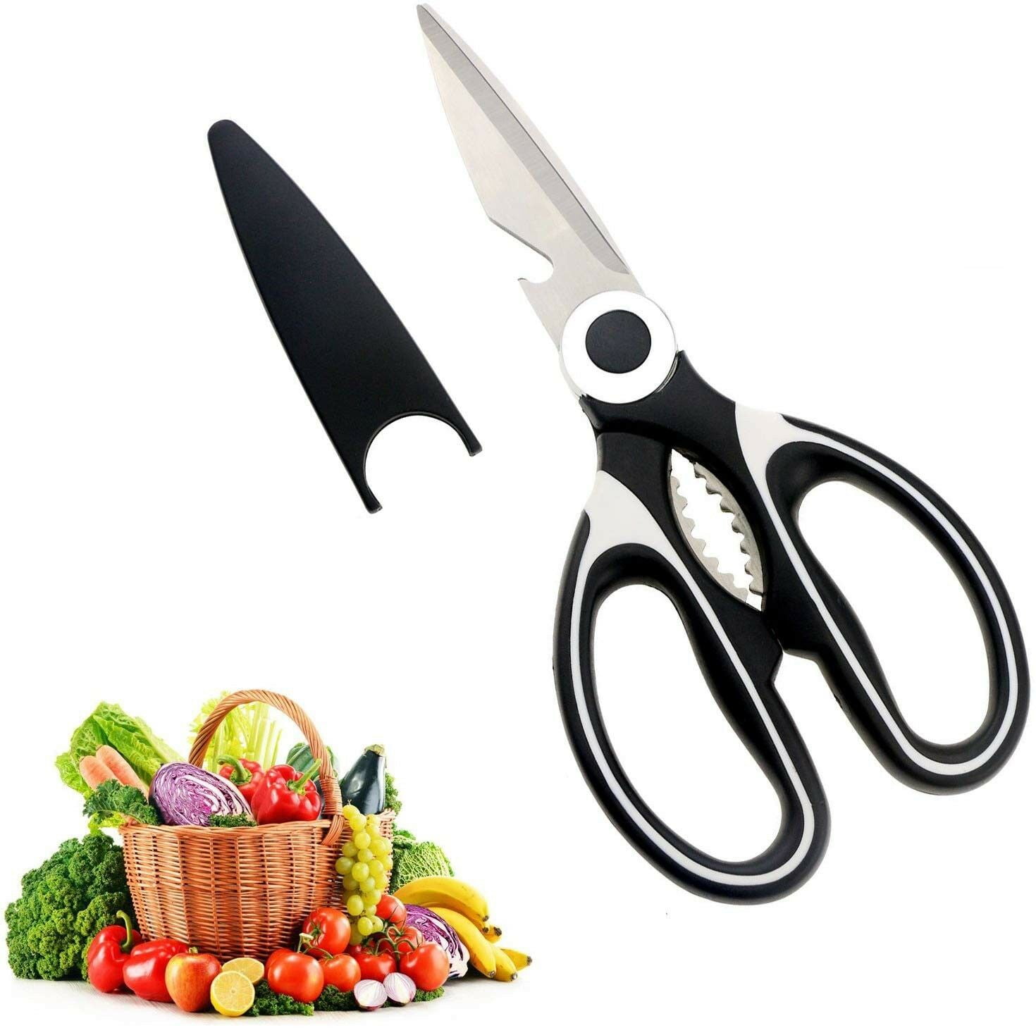 Pampered Chef Kitchen Shears Scissors + Cover Stainless Steel #1088 Gray &  Black