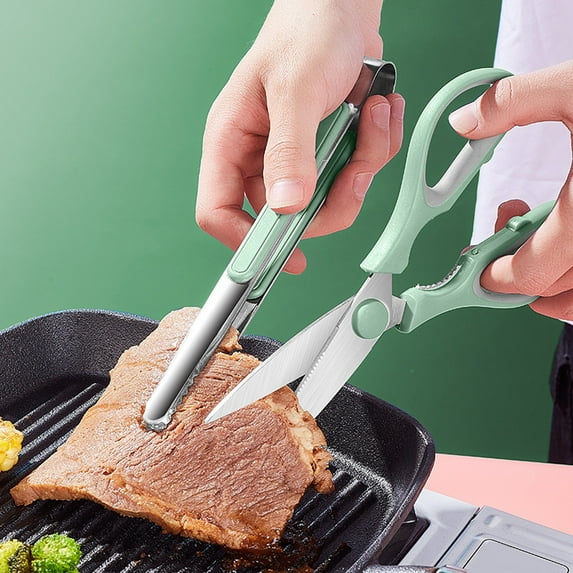 Kitchen Shears with Tong, Stainless Steel Blade, Plastic Handle, Multipurpose for Poultry Herbs Vegetables Walnuts Bottle Caps, Comfortable Grip, Easy to Clean