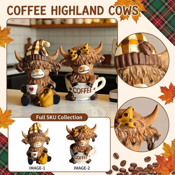 Kitchen Shelf Accent Piece, Cow Kitchen Decor, Farmhouse Shelf Decor, Whimsical Kitchen Decor, Resin Scottish Highland Calf Coffee Mug Holder Figurine Gift for Housewarming, Daily