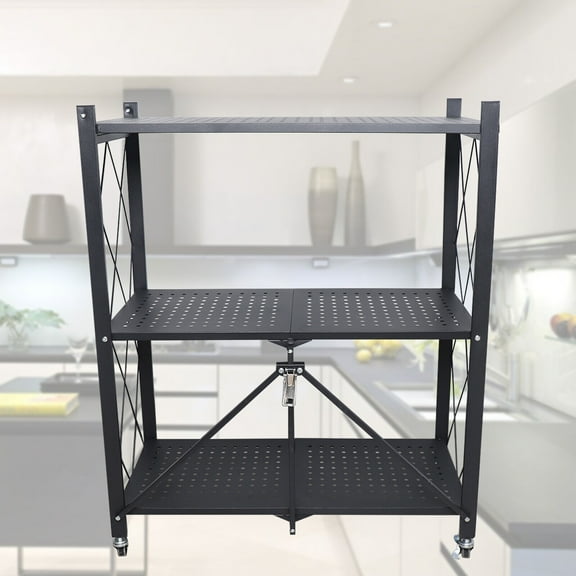 Kitchen Shelf Carbon Steel Shelf With 4 Casters Movable Storage Rack Installation Free Durable 3 Layers Storage Rack Movable Shelf With Wheel Bathroom Bedroom Kitchen Rolling Trolley Cart Utility