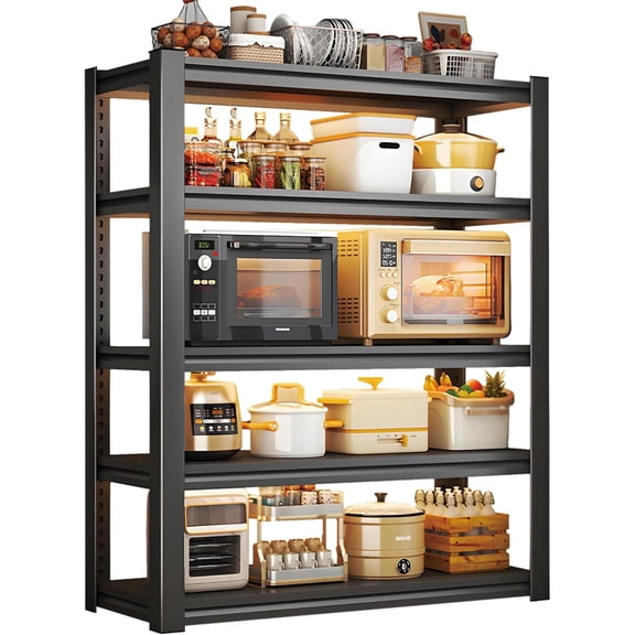 Kitchen Shelf Heavy Duty All Metal 5 Tier Adjustable Storage Shelves Organizer Standing Multifunctional Utility Kitchen Racks Shelving Unit for Galley Storage, 47.2" W23.6" D72" H, Black