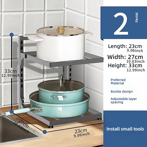 Kitchen Shelf Space-saving Kitchenware Storage Rack Adjustable Pot Rack 2-4 Tiers Under Sink/Corner Applicable