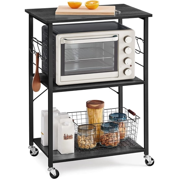 Kitchen Shelf on Wheels, Serving Cart with 3 Shelves, Kitchen Cart, Microwave Shelf