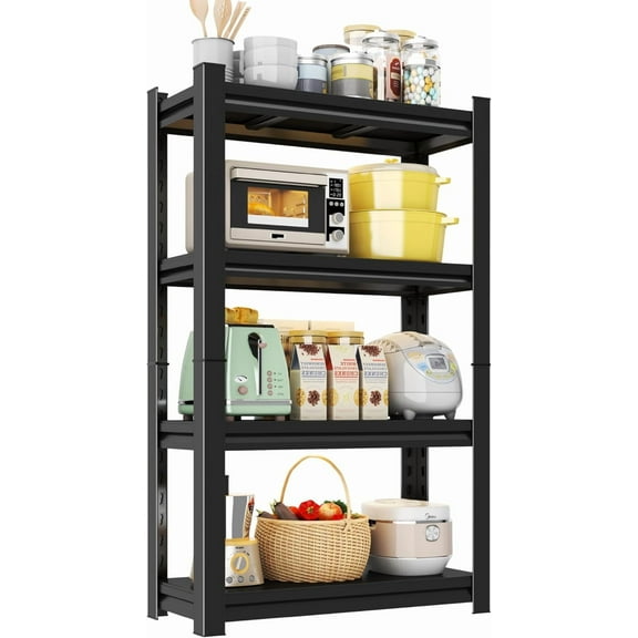Kitchen Shelves, Adjustable Height Kitchen Shelving Unit, 1600Ibs Heavy Duty Storage Shelves, Kitchen Shelf Organizer, Ideal for Pantry, and Garage Storage Solutions, 23.6"Wx13.8"Dx54"H, Black