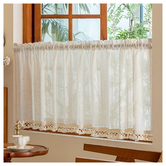 Kitchen Short Curtains Cotton And Linen, Valances Short Net, Curtainsretro Style Window Curtains Handmade Bistro for Bedroom Living Room Balcony