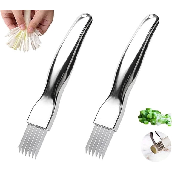 Kitchen Shred Silk The Knife,Stainless Steel Chopped Green Onion Knife,Curved Handle Design, Food Speedy Chopper Green Onion Cutter Kitchen Tool 2 Pack
