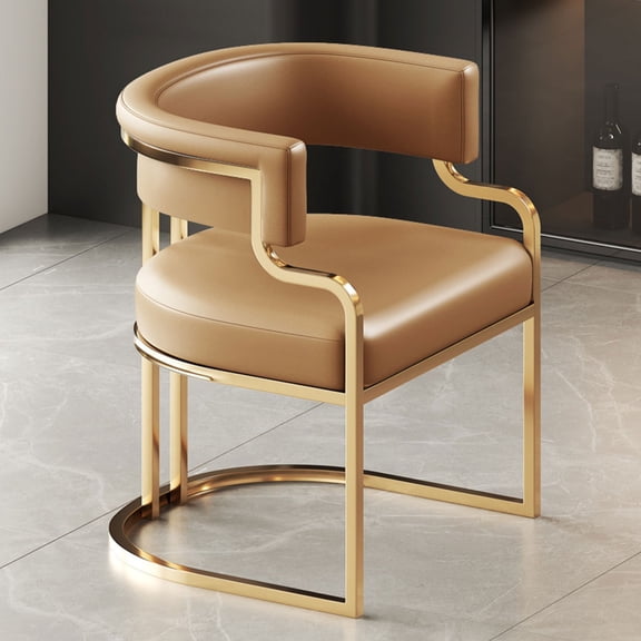 Kitchen Side Chairs for Dining Room Faux Leather Living Room Chairs Desk Chair Vanity Chair for Adult, Upholstered Armchair with Gold Frame,Wrap-around Backrest