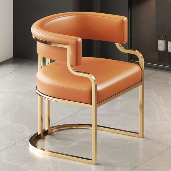 Kitchen Side Chairs for Dining Room Faux Leather Living Room Chairs Desk Chair Vanity Chair for Adult, Upholstered Armchair with Gold Frame,Wrap-around Backrest