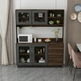 thumbnail image 1 of KULAGAGA Kitchen Sideboard Buffet Cabinet, Baker's Rack Microwave Stand with Hutch, Open Shelves and Drawers,Walnut, 1 of 7