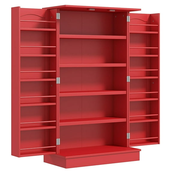 Kitchen Sideboard Cabinet, 40.9" Freestanding Pantry Storage, Red Finish, 5-Tier Shelves, Double Door Kitchen Organizer for Dining Room