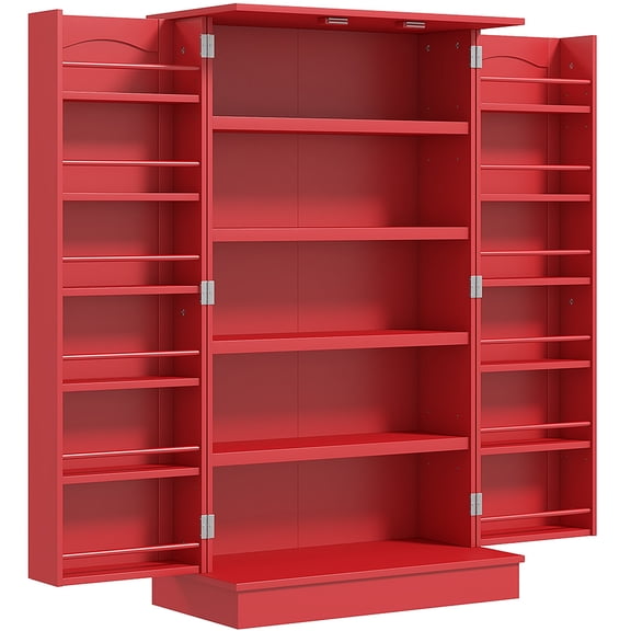 Kitchen Sideboard Storage Cabinet with Double Doors and 12 Door Storage Racks, Red
