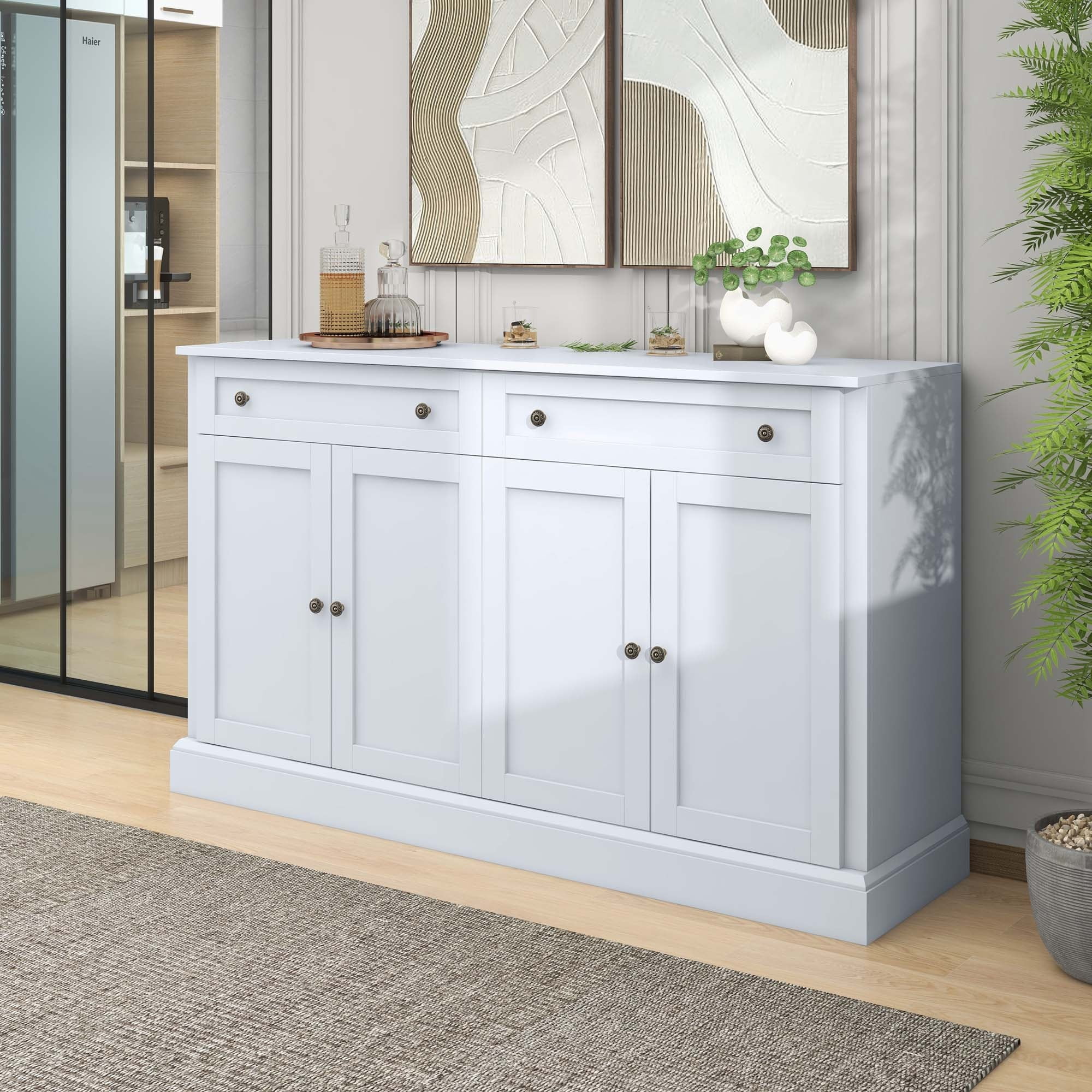 White MDF and Particle Board Kitchen Sideboard with Adjustable Shelves