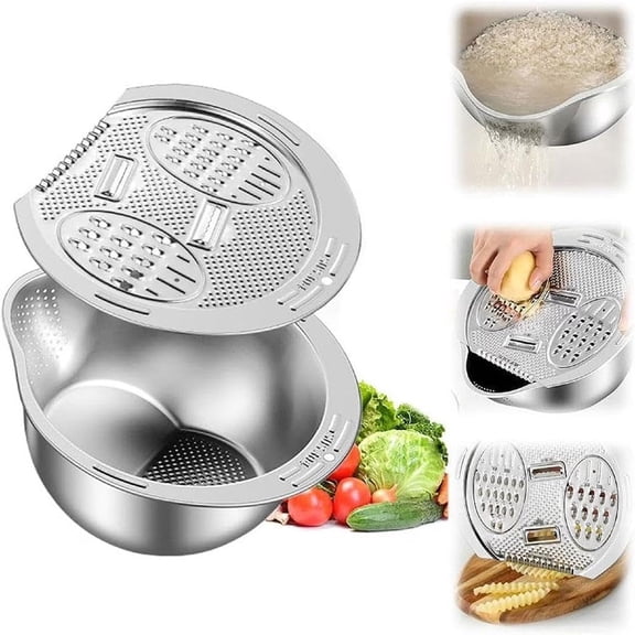 Kitchen Sieve, Rice Sieve with Integrated Grater, 4-in-1 Multifunctional, Side Discharge Design, For Rice, Vegetables, and Cheese
