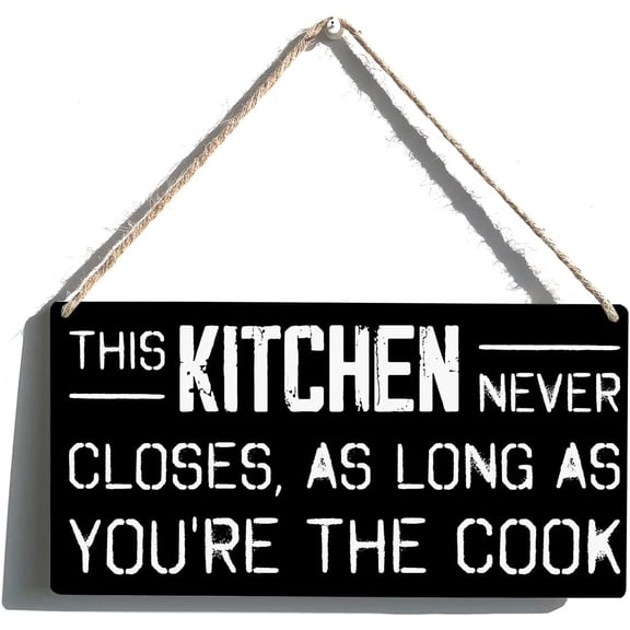 Kitchen Sign Gift Farmhouse This Kitchen Never Closes Wooden Hanging Sign Plaque Wall Art Decor for Home Decoration 10x5 Inch