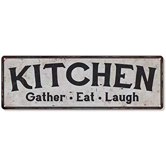 Kitchen Sign Pantry Décor Eat Decorations Welcome Signs Gather Laugh Moms Home Wall Art Rustic Farmhouse Cocina Tin Retro Coffee Gift 8 x 24 Matte Finish Metal 108240091037