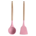 thumbnail image 1 of Kitchen Silicone Cooking Utensils, 2 Pc Kitchen Utensil Set, Easy to Clean Wooden Kitchen UtensilsSoup spoon + spatula (pink), 1 of 5