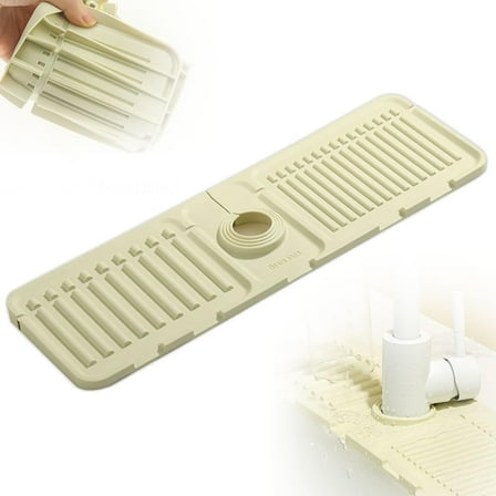 Kitchen Silicone Sink Mat, 2024 New Silicone Draining Mat Faucet, Silicone Faucet Handle Drip Catcher Tray Mat, Drying Mat for Kitchen Counter Bathroom Kitchen Sink Splash Guard (Gray, Medium)