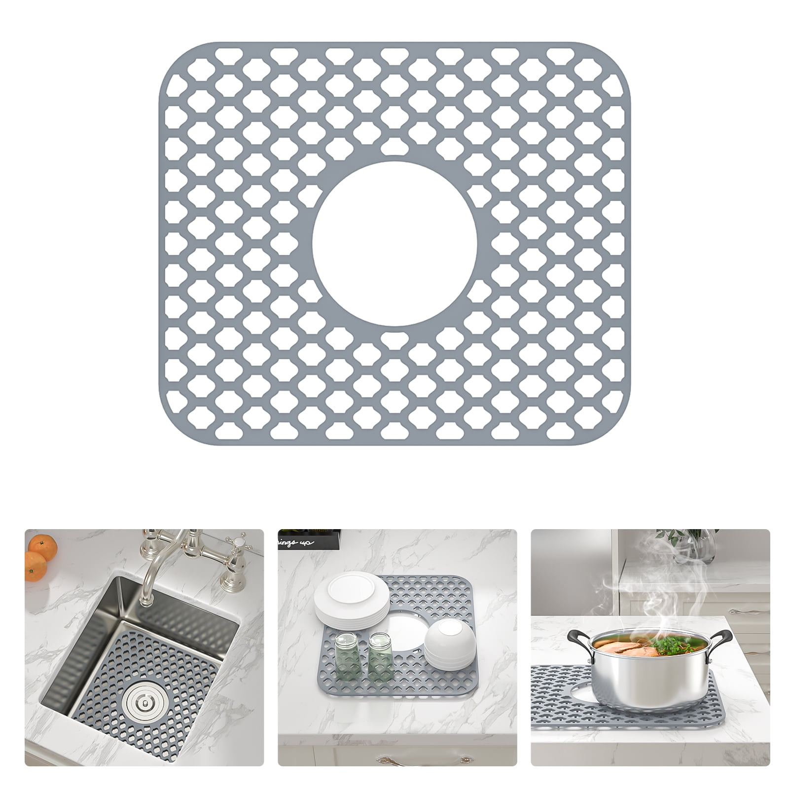 Gray Silicone Non-Slip Sink Grid Mat, 14" x 11"