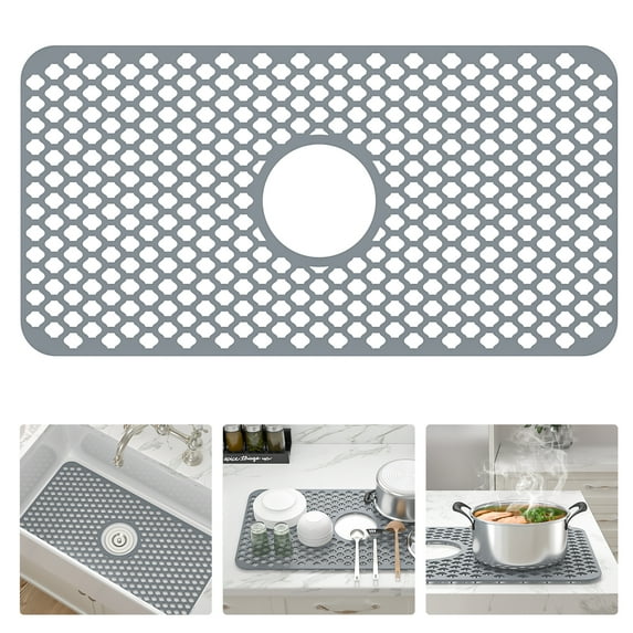 Kitchen Silicone Sink Protector, Grey-25"x13", Kitchen Stainless Steel Sink Non-Slip Mat, Bottom Drain Sink Mat