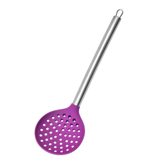 Kitchen Silicone Skimmer Slotted Spoon with Heat-Resistant Stainless Steel Handle, Silicone Non-Stick Spoon for Removing, Filtering, Skimming, Cooking, Frying, Strainer