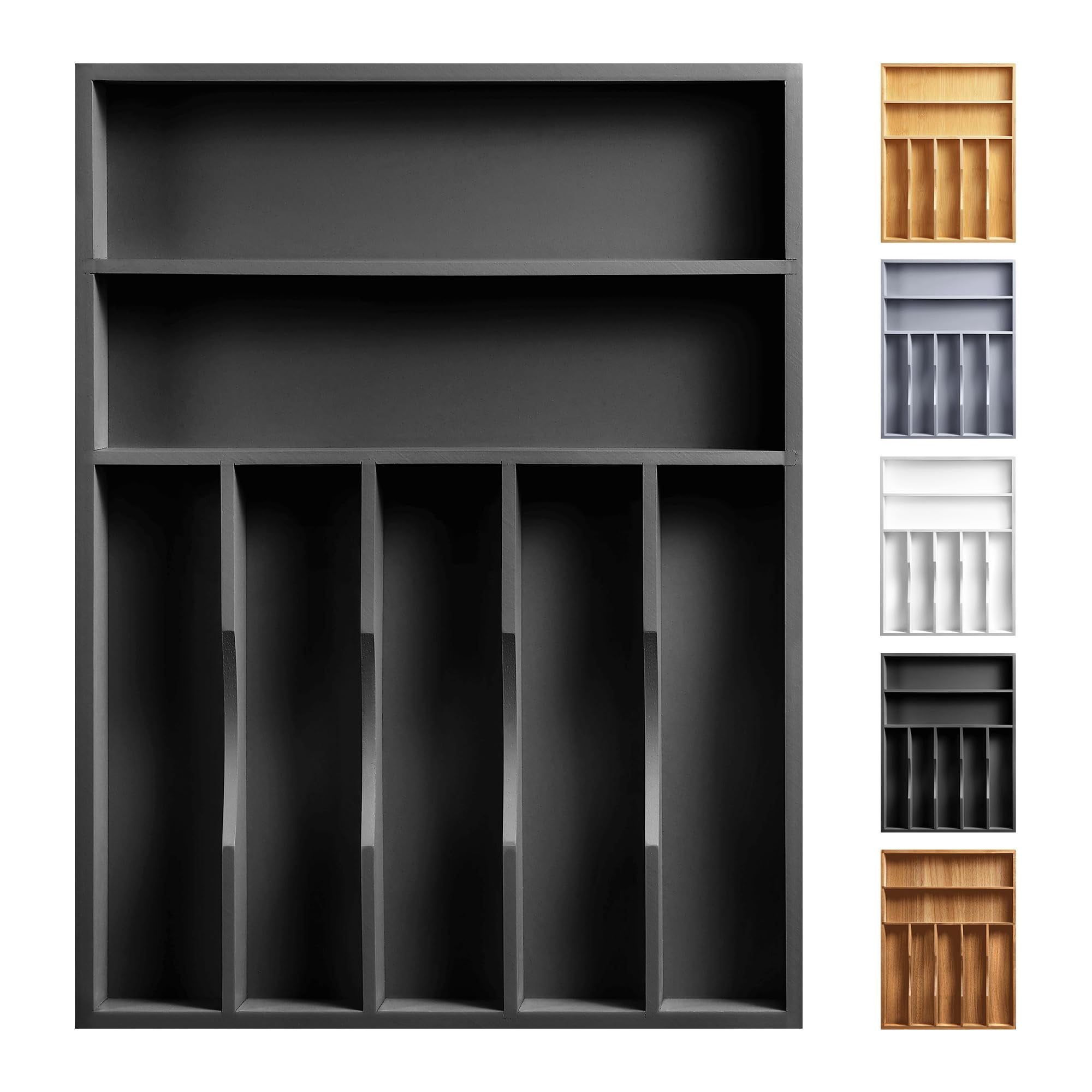 Kitchen Silverware Organizer  Drawer - Utensil Holder And Cutlery Tray With Grooved Dividers For Flatware 7 Slot Black