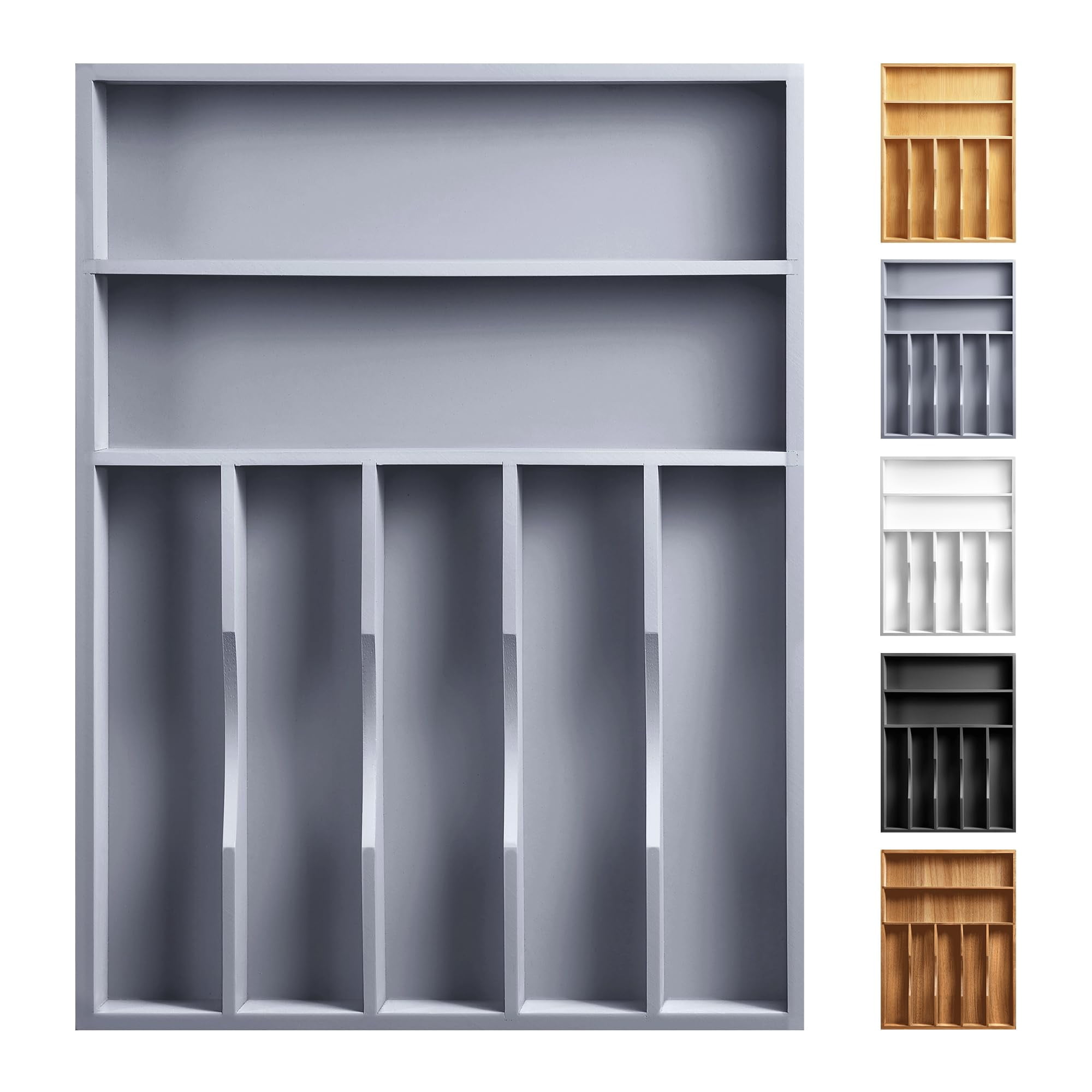 Kitchen Silverware Organizer  Drawer - Utensil Holder And Cutlery Tray With Grooved Dividers For Flatware 7 Slot Grey