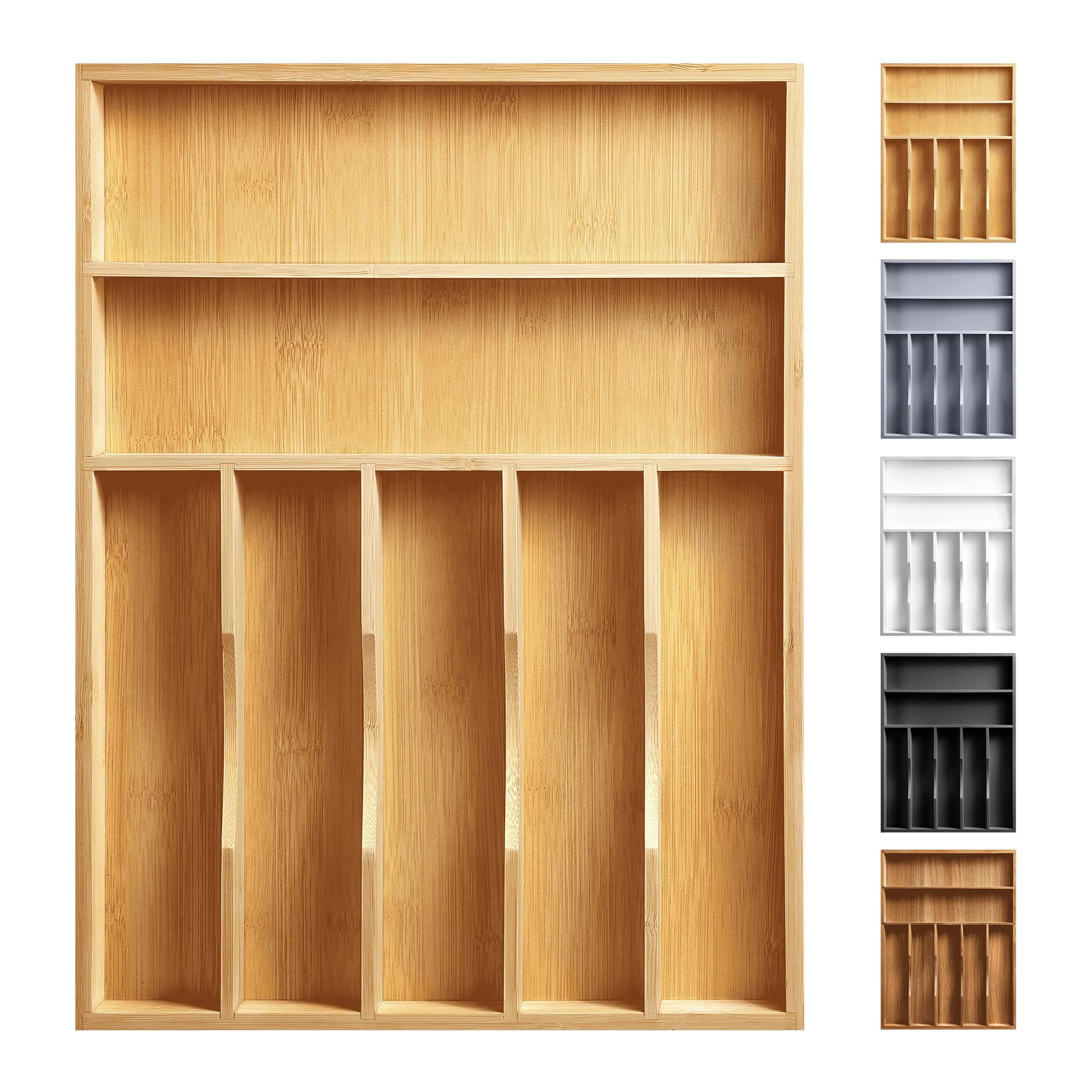 Kitchen Silverware Organizer  Drawer - Utensil Holder And Cutlery Tray With Grooved Dividers For Flatware 7 Slot