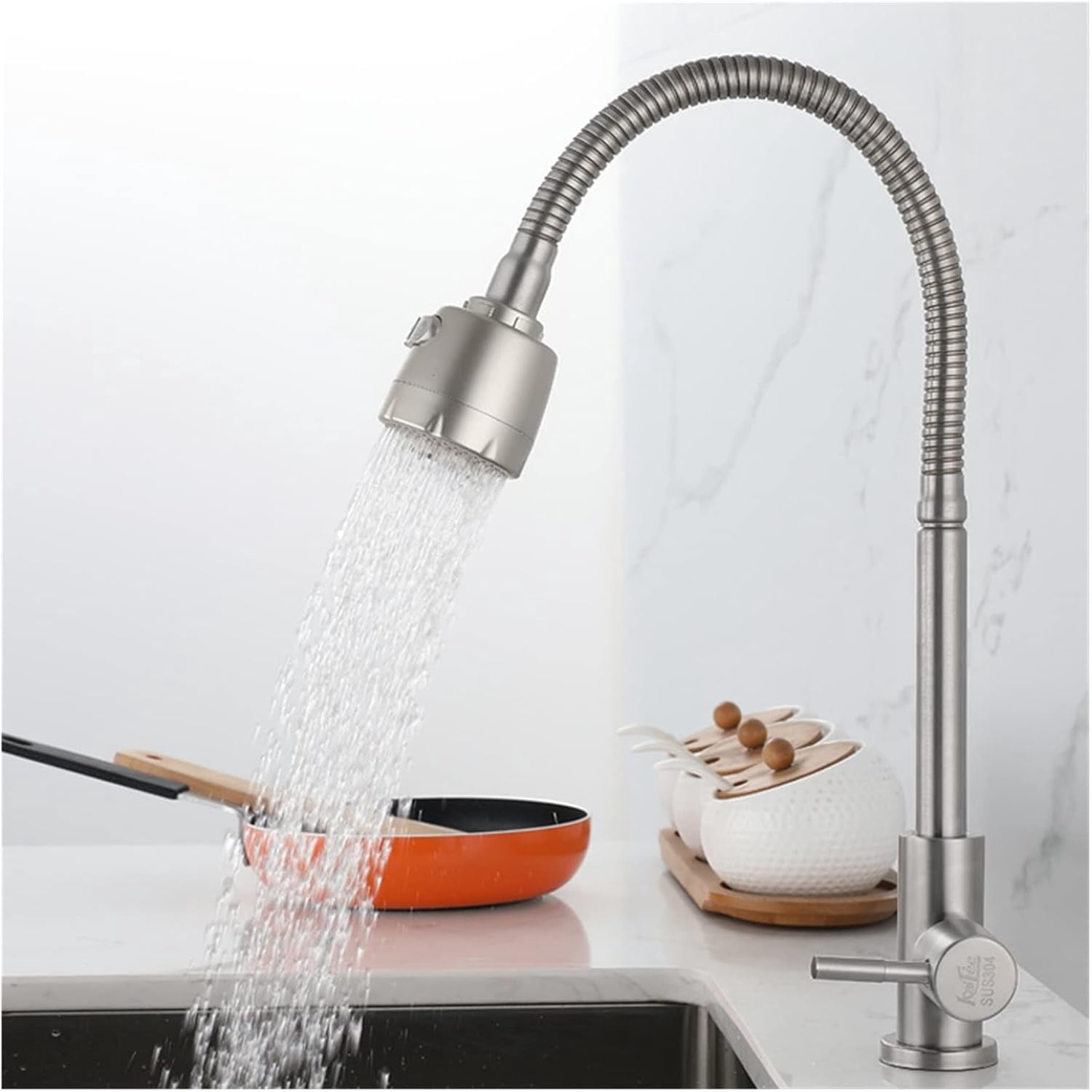 Kitchen Single Cold Water Faucet 360 Degree Rotation 304 Stainless ...