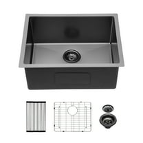 23" Gunmetal Black Undermount Kitchen Sink, 9" Deep Stainless Steel Single Bowl with Accessories