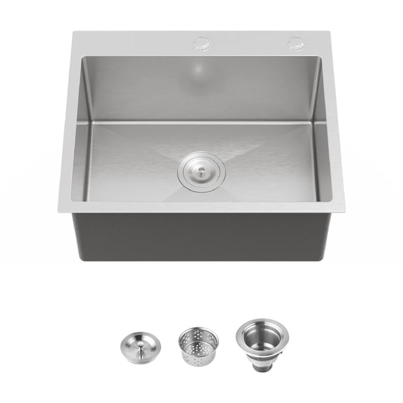 Kitchen Sink, 23x19 Single Bowl, Overmount Handmade Sink in Dark Gray, with US Standard Drain and Hook