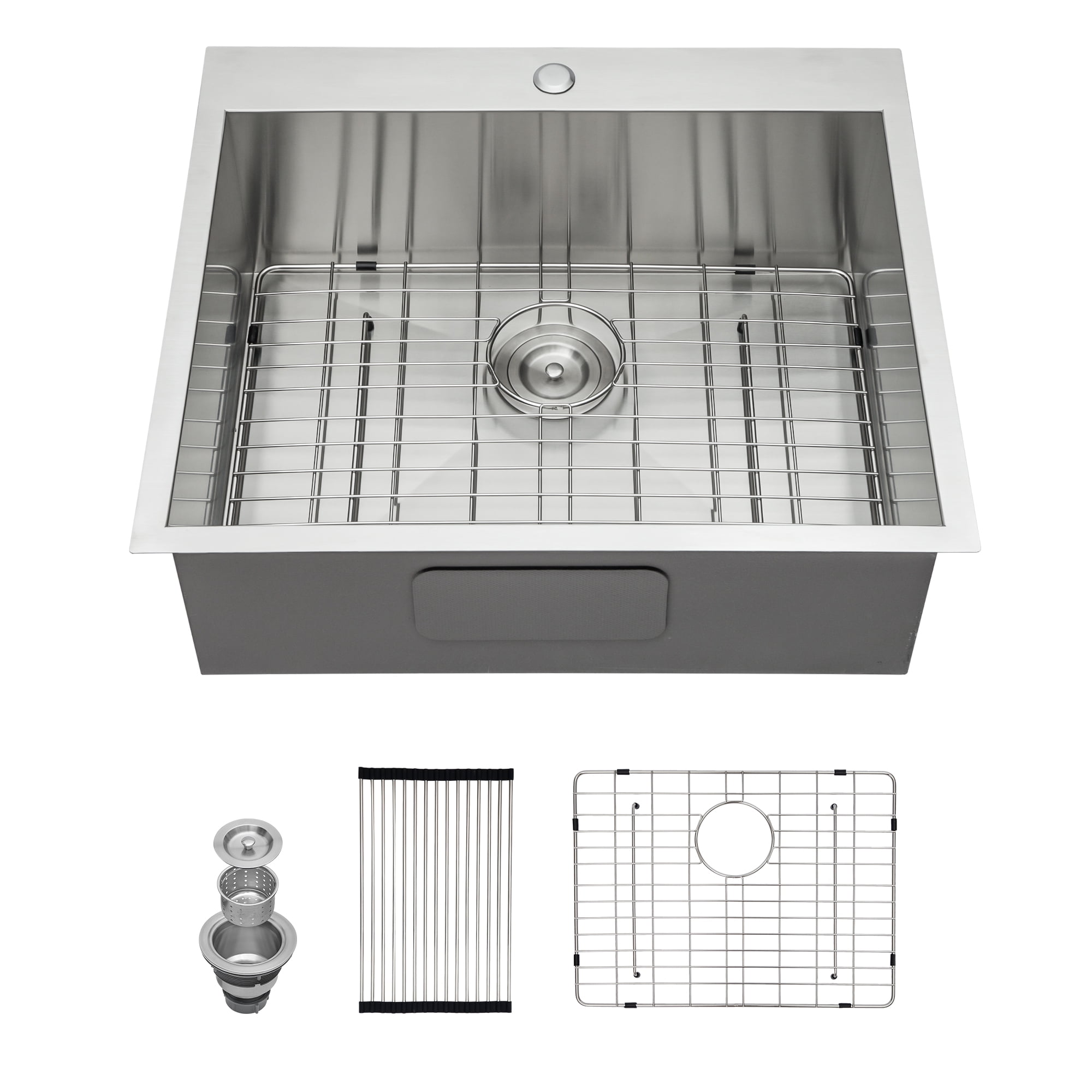 Kitchen Sink 25"x22"x12" Stainless Steel Laundry Utility Sink Drop In Topmount Deep Single Bowl Kitchen Sink Basin,Stainless Steel Kitchen Sink